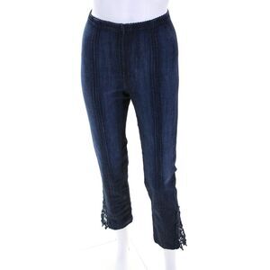 Mesmerize Womens Crochet Trim High Rise Dark Wash Jeans Blue Cotton Size 2